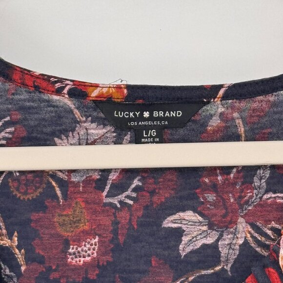Lucky Brand Womens Floral Print 3/4 Sleeve Blouse size large Cotton blend v neck - Picture 4 of 13